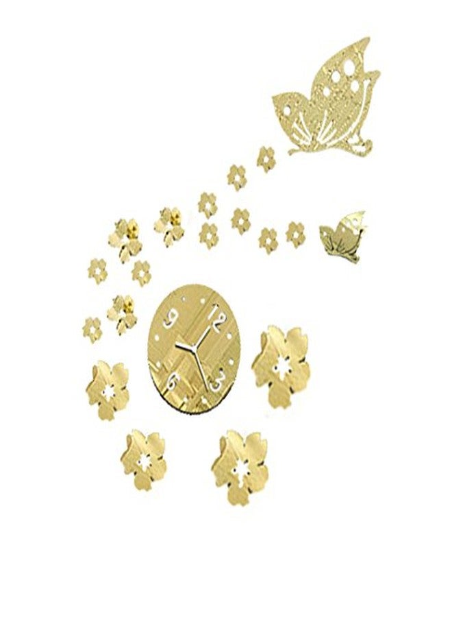 Futaba 3D Flower and Butterfly Wall Art Sticker Clock - Gold - Image 3